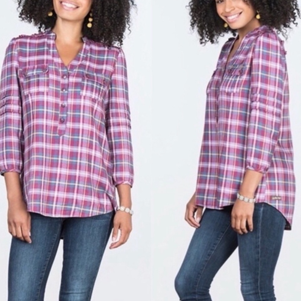 Matilda Jane All Day Millie Plaid Popover Top Blouse Sz S